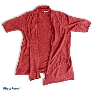 Eileen Fisher short sleeve linen open cardigan burnt orange size Small